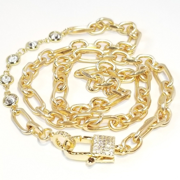 Trendy Lock Clasp Diamond Pave CZ Chain Necklace - Picture 8 of 12